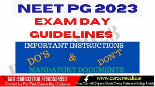 Neet PG 2023 Exam day guidelines Important Instructions to followMandatory Documents to carry [upl. by Line929]