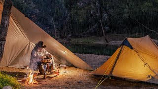 Solo Riverside Camping Under a Tarp Shelter  ASMR  Backpacking  Night Cat Ultralight Tent [upl. by Leur]