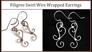 Easy Jewelry Tutorial  Simple Wire Wrapped Filigree Swirl Earrings [upl. by Hoban284]