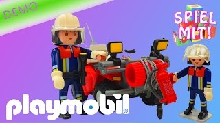 PLAYMOBIL Feuerwehr deutsch ® Demo  City Action mit Wasserpumpe und Quad  Feuerwehr löscht Feuer [upl. by Constantina728]