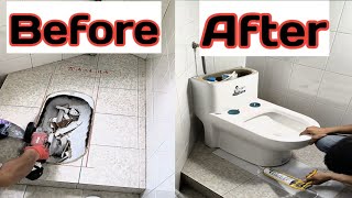 Squatting toilet to Sitting Toilet  Converting squatting toilet to commode toilet [upl. by Gingras221]