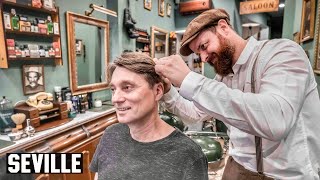 💈 Haircut amp Ear Hair Singeing With The Brazilian Barber of Seville  La Navaja Barbershop [upl. by Meekar]