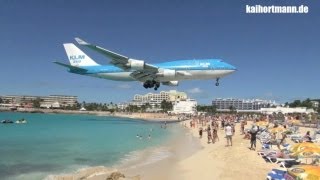 KLM 747 Landing and TakeOff with Jet Blast at Maho Beach  St Maarten  20120124 [upl. by Nnaear930]