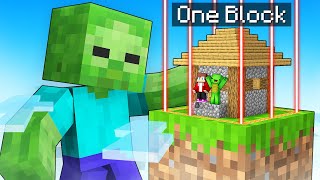 Mikey and JJ Most Secure One Block House vs Giant Zombie in Minecraft Maizen [upl. by Dirk862]