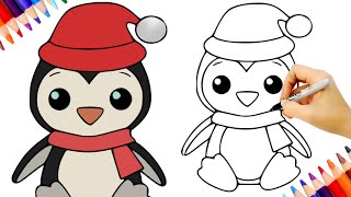 🎄HOE JE EEN LEUKE KERSTPENGUIN TEKENT  EENVOUDIGE KERSTEKENING [upl. by Howey]