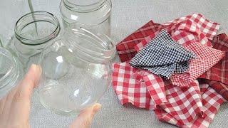 VERY Beautiful Christmas decoration idea with glass bottle and fabric  Genius recycle crafts  DIY [upl. by Ahsiet]