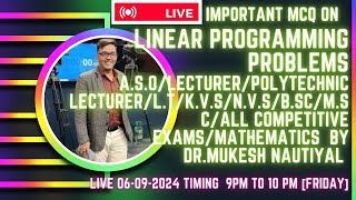 IMPORTANT MCQ ON LINEAR PROGRAMMING FOR ASOPoly LectLTLecturerBScMScMathematicsKVSNVS [upl. by Claudell487]