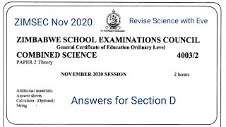 Zimsec November 2020 Combined Science Paper 2 Solutions for Section D  Physics section [upl. by Diba]