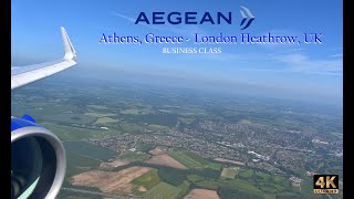 Aegean Air Business Class Athens to London Heathrow  4K [upl. by Nestor]