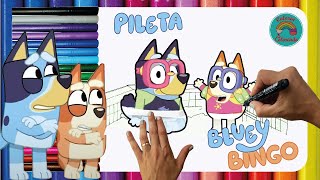 ¡Dibujando a Bluey y Bingo en una piscina Tutorial paso a paso [upl. by Norag369]