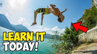 How to GAINER FLIP into Water EASY Tutorial  Cliff Jumping in Lake Iseo Cinematic  Vlog 05 4K [upl. by Martino]