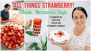 🍓A Day in a Mennonite Kitchen  Amish Strawberry Pie amp Freezer Jam  Shortcake and more [upl. by Dranreb]