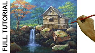 Tutorial  Acrylic Painting Landscape  House with Waterfalls  JMLisondra [upl. by Naeruat160]