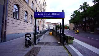 Sweden Stockholm Tekniska Högskolan subway station SMW inclined elevator  going down [upl. by Annahsat]