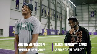 Justin Jefferson and LAHGRIDDY Debut New Griddy Moves for the 2023 Vikings Season [upl. by Ylenaj349]