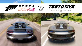 Test Drive Unlimited Solar Crown vs Forza Horizon 5  Porsche 918 Spyder Sound amp Graphics Comparison [upl. by Anidem567]