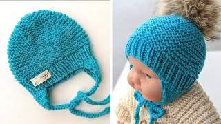 Knit Newborn Baby Cap Beanie with Earflaps [upl. by Eednim]