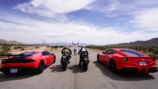 STREET RACING SUPERBIKES VS SUPERCARS Ferrari Lamborghini VS Ducati BMW [upl. by Muhammad626]