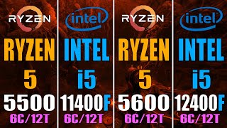 RYZEN 5 5500 vs INTEL i5 11400F vs RYZEN 5 5600 vs INTEL i5 12400F  PC GAMES TEST [upl. by Erickson]