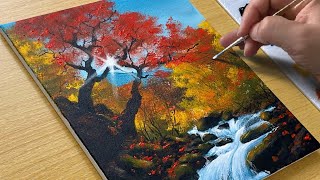 How to Paint Autumn Forest  Acrylic Painting [upl. by Aehtela]