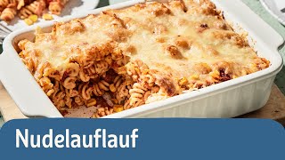 Einfacher Nudelauflauf – mit Tomatensoße Salami und Käse 🍅🧀  REWE Deine Küche [upl. by Beaulieu]