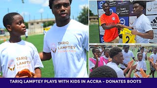 TARIQ LAMPTEY PLAYS WITH KIDS IN ACCRA  DONATES FOOTBALL BOOTS JERSEYS AND BOOKS [upl. by Einahpetse]