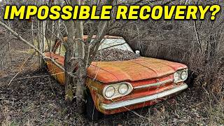 Impossible Recovery Chevrolet Corvair IMPRISONED In Trees For 46 Years  Can We Save It [upl. by Christabella]