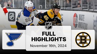 NHL Highlights  Blues vs Bruins  November 16 2024 [upl. by Irina]