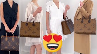 Louis Vuitton OnTheGo MM Tote Bag OUTFITS amp REVIEW 😍  Giant Monogram  How to Style 💯 [upl. by Marlena]