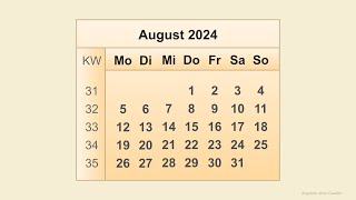 Kalender August 2024 [upl. by Peters]