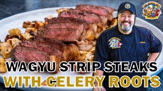 Panseared Wagyu NY Strip Steak with Roasted Celery Roots [upl. by Fitton572]