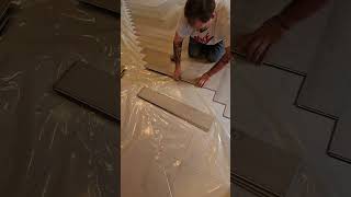 Its really this easy HERRINGBONE VINYL FLOORING vinylflooring diy howto flooring installation [upl. by Wilden]