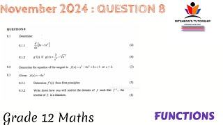 Grade 12 November Mathematics P1 2024  Question 8  Derivatives and First principles [upl. by Simaj]