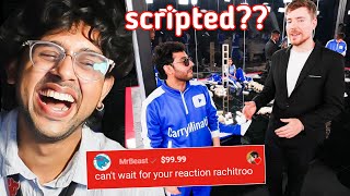 CarryMinati in MRBEAST Biggest Video  Rachitroo Reacts to MrBeast 50 YouTuber 1000000 Challenge [upl. by Mccullough]