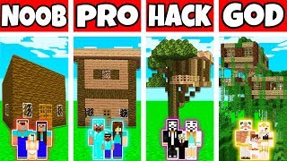 Minecraft FAMILY JUNGLE HOUSE BUILD CHALLENGE  NOOB vs PRO vs HACKER vs GOD in Minecraft [upl. by Haldi]