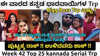 ಈ ವಾರದ ಕನ್ನಡ ಧಾರವಾಯಿಗಳ Trp  Top 25 kannada Serials Trp  ಯಾವ ಧಾರವಾಯಿ ಮೊದಲ ಸ್ಥಾನದಲ್ಲಿದೇ week 42 [upl. by Htezil]