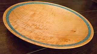 Turning A Figured Maple Platter With Turquoise Inlay  Woodturning [upl. by Frear]