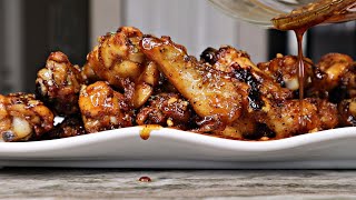 Baked Honey Garlic GLAZED Chicken Wings Recipe [upl. by Guyer]