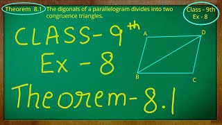 Class  9th Mathematics Quadrilaterals  Exercise 8 Theorem 81 [upl. by Akinet32]