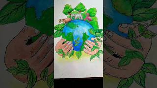 Environment day drawing🌍  Earth day easy and beautiful shortvideo trending reels artist [upl. by Aihseyk]