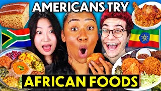 Americans Try African Food For The First Time Jollof Rice Peri Peri Chicken Injera [upl. by Hamlet559]