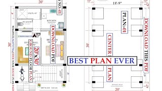 20x30 1bhk PLAN With CENTER LINE PLAN [upl. by Veedis]