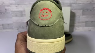 EARLY AJ1 LOW TRAVIS SCOTT BLACK OLIVE UNBOXING  REVIEW [upl. by Maddeu]