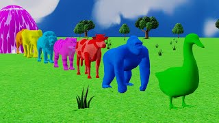 Paint and animals gorilla Elephant Duck Cartoon Lion Cow Fountain Crossing Wild Animals Game [upl. by Heid439]