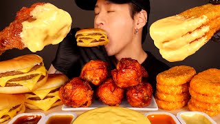 ASMR CHEESY BBQ CHICKEN amp TRIPLE CHEESEBURGERS amp HASH BROWNS No Talking EATING SOUNDS [upl. by Eseilenna]