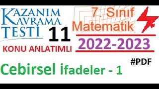 7 Sınıf  MEB  Kazanım Testi 11  2022 2023  Matematik  Cebirsel İfadeler 1  EBA [upl. by Yelhs]