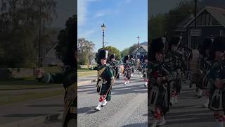 drummajor leading Huntly pipeband march to 2024 braemargathering and Games in scotland shorts [upl. by Nosyerg]