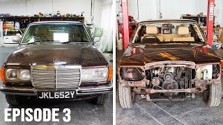 1983 Mercedes Benz W123 280CE Restoration  Part 3  Removing The Engine amp Differential [upl. by Arimihc]