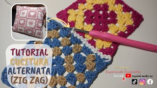 Tutorial Uncinetto Unione Facile Alternata Mattonelle ZigZag Cuscino Granny Square EASY [upl. by Mylo]