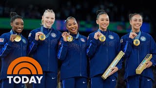 US women’s gymnastics team dazzles to gold at Paris Olympics [upl. by Mellman882]